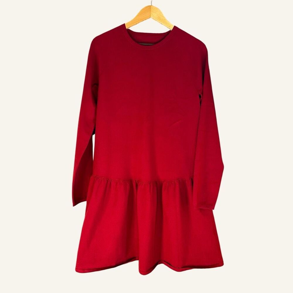 Max Mara Red Knitted Drop Waist Long Sleeves Dress Sz L Basic Luxury